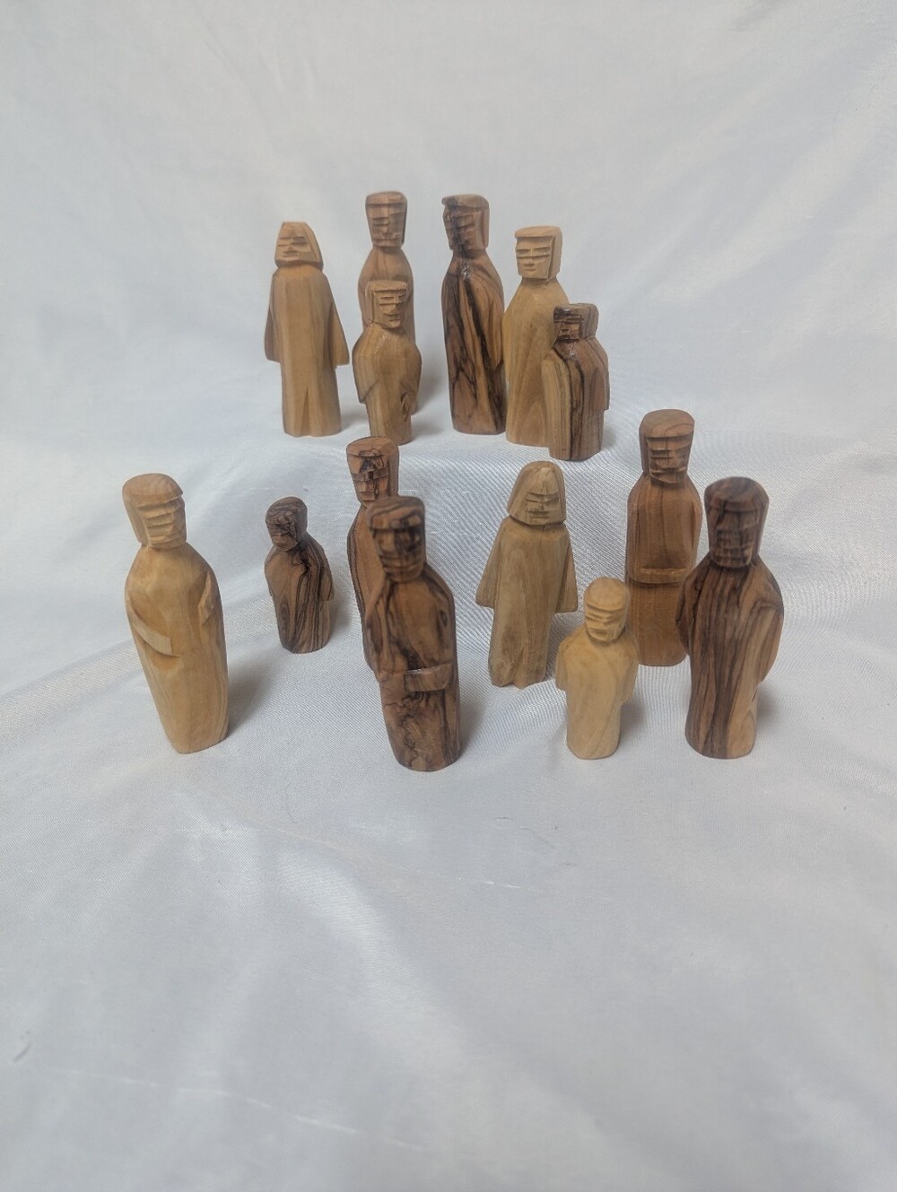 Primitive Hand Carved Olive Wood Christianity Religious Figure Lot Of 14 Israel